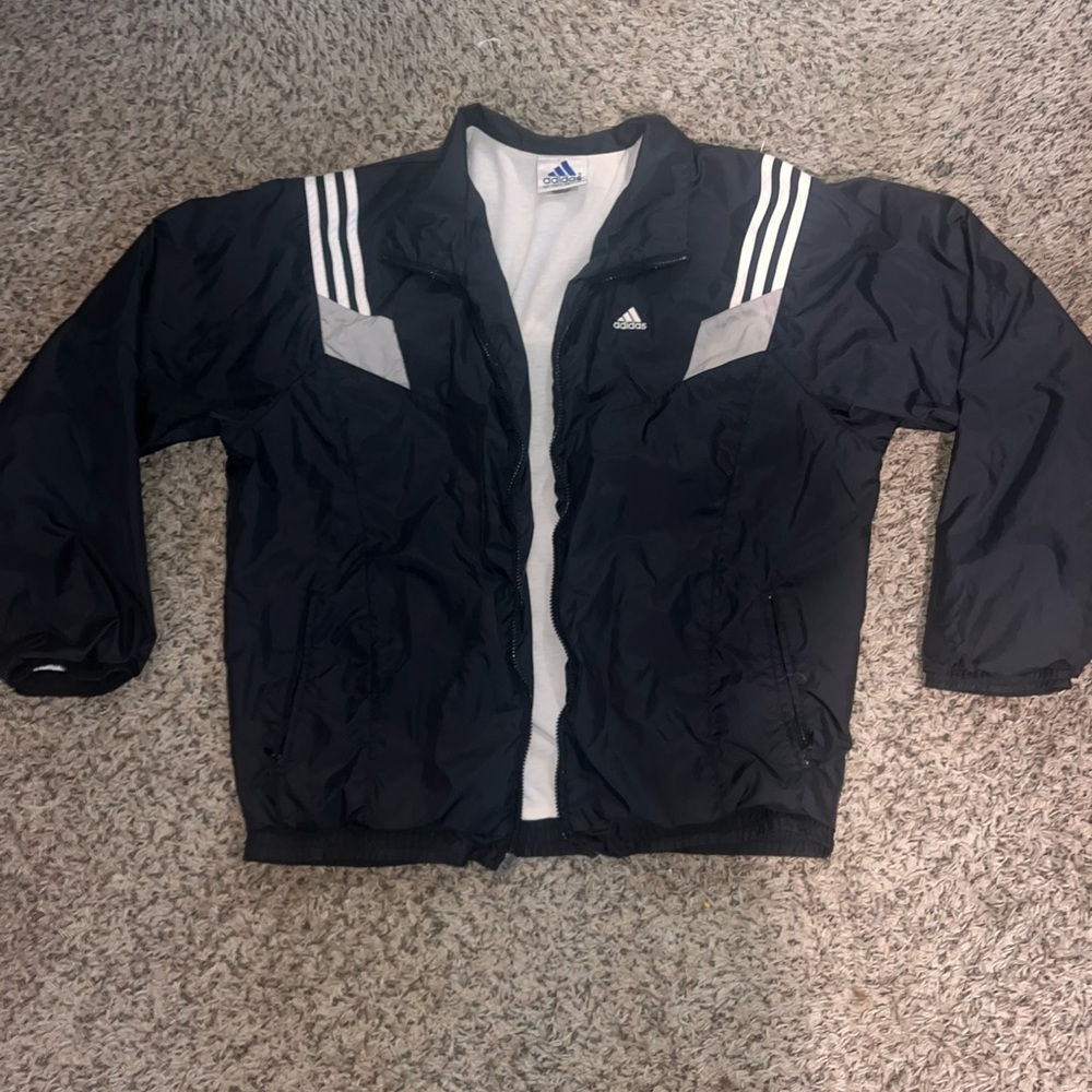 Vintage 906-2000s adidas black and white windbreaker jacket size large
